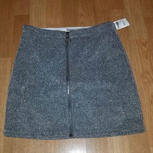 Sparkly silver zip up mini skirt